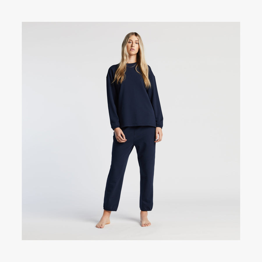 Navy | Full body view of female in Kyoto Long Sleeve in Navy