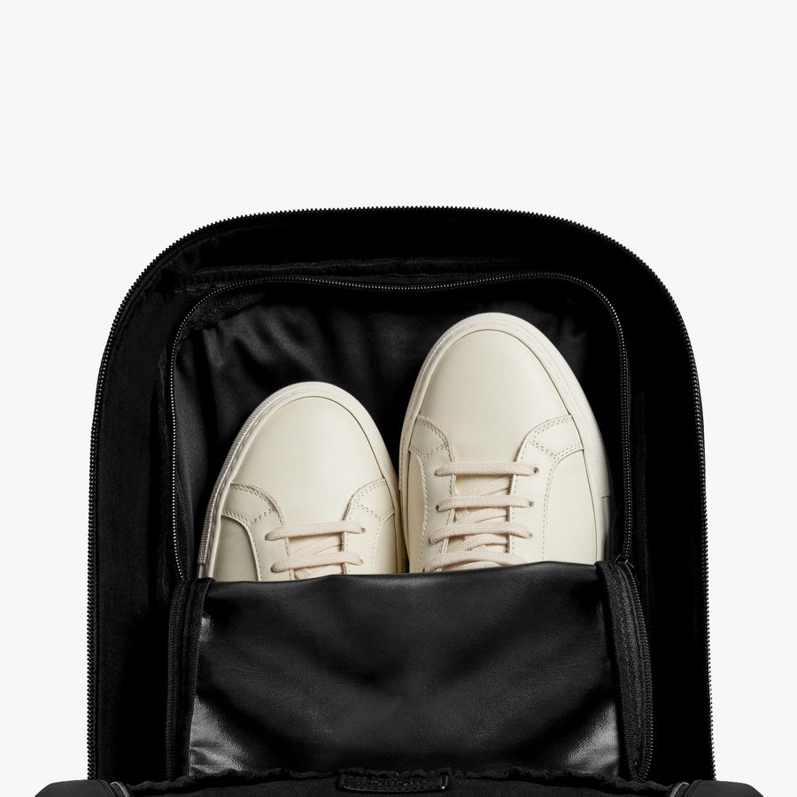 Carbon Black (Vegan Leather) | Inside view of Metro Backpack Carbon Black