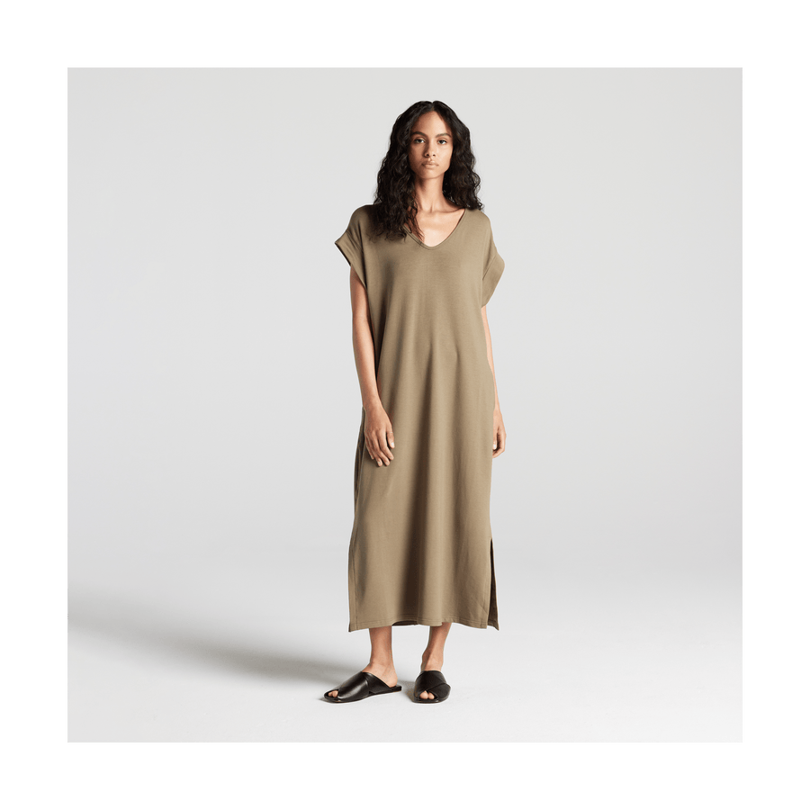 Moss Scaled | Full body front view of woman in Sevilla Dress Moss