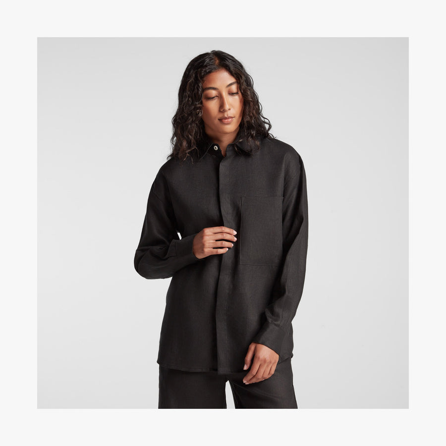 Black | Front view of woman in Algarve Shirt in Black