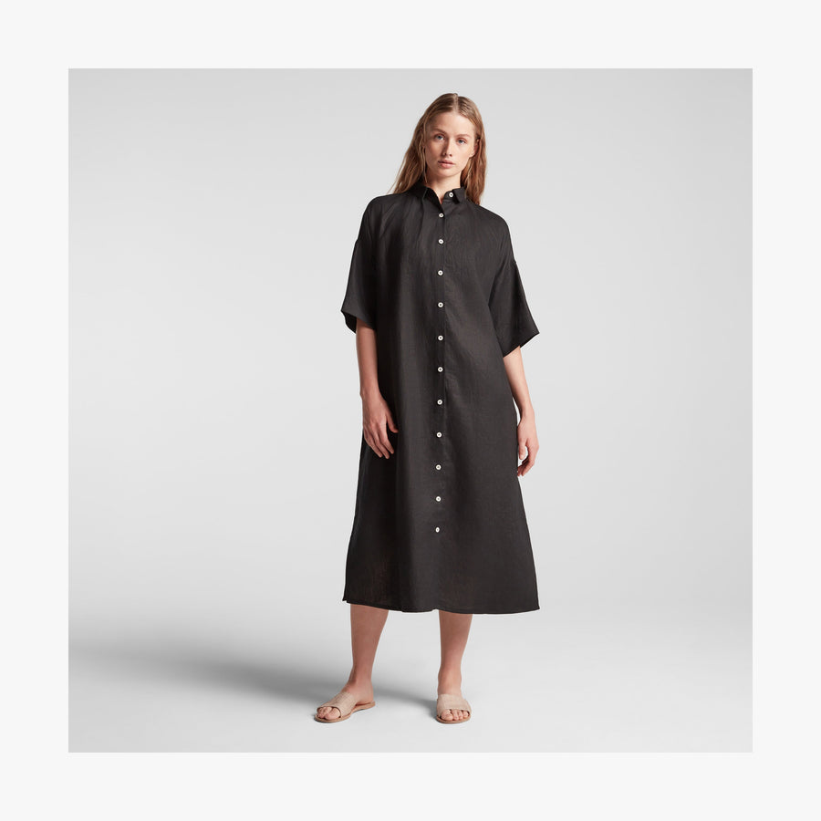 Black | Front view of Algarve Shirt Dress in Black
