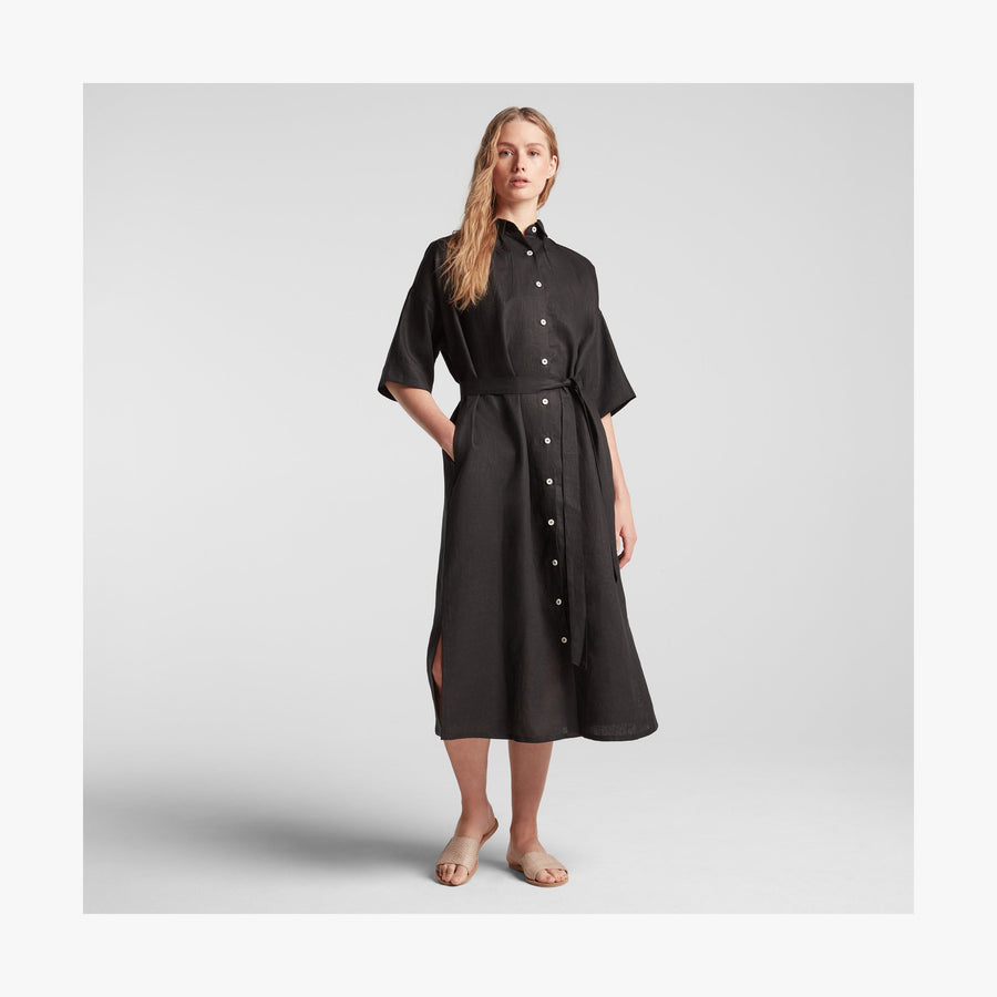 Black | Front view of Algarve Shirt Dress in Black