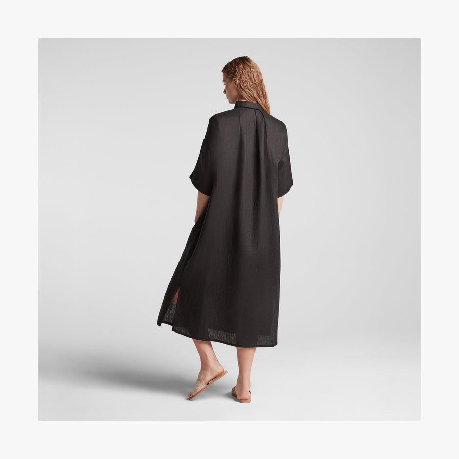 Black | Full body back view of Algarve Shirt Dress in Black