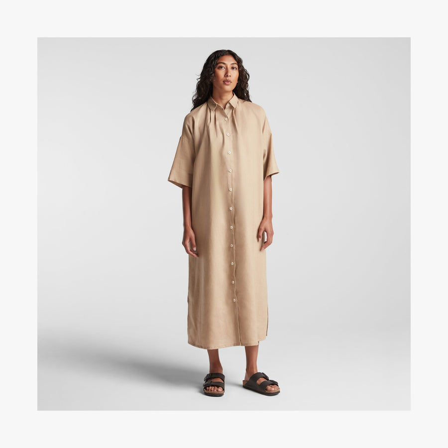 Cliff Stone | Front view of Algarve Shirt Dress in Cliff Stone