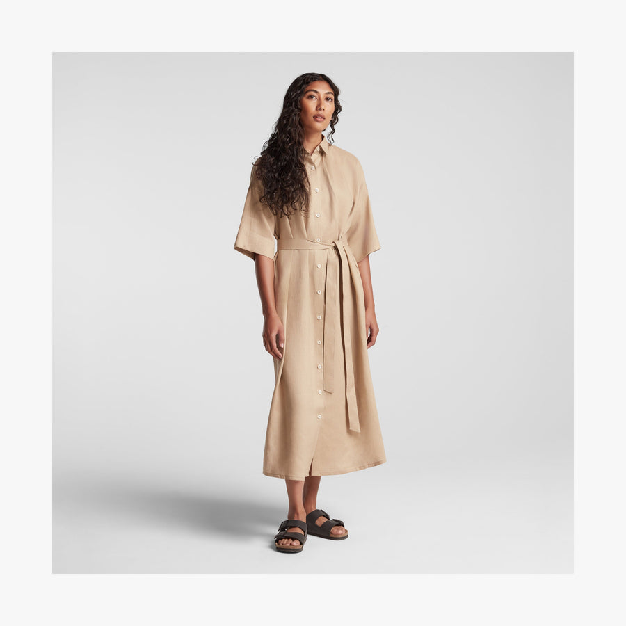 Cliff Stone | Front view of Algarve Shirt Dress in Cliff Stone