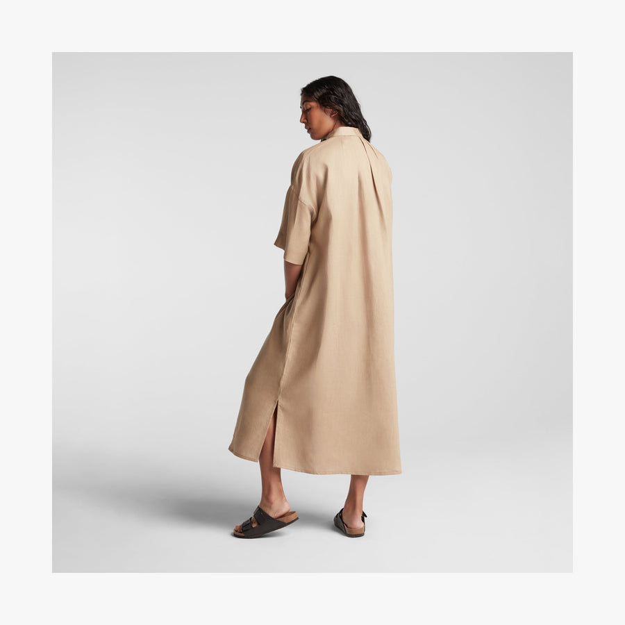 Cliff Stone | Full body back view of Algarve Shirt Dress in Cliff Stone
