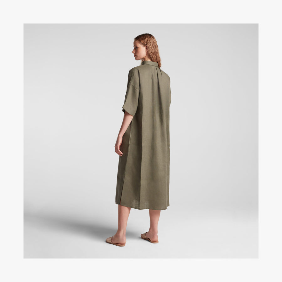 Dune Grass | Full body back view of Algarve Shirt Dress in Dune Grass