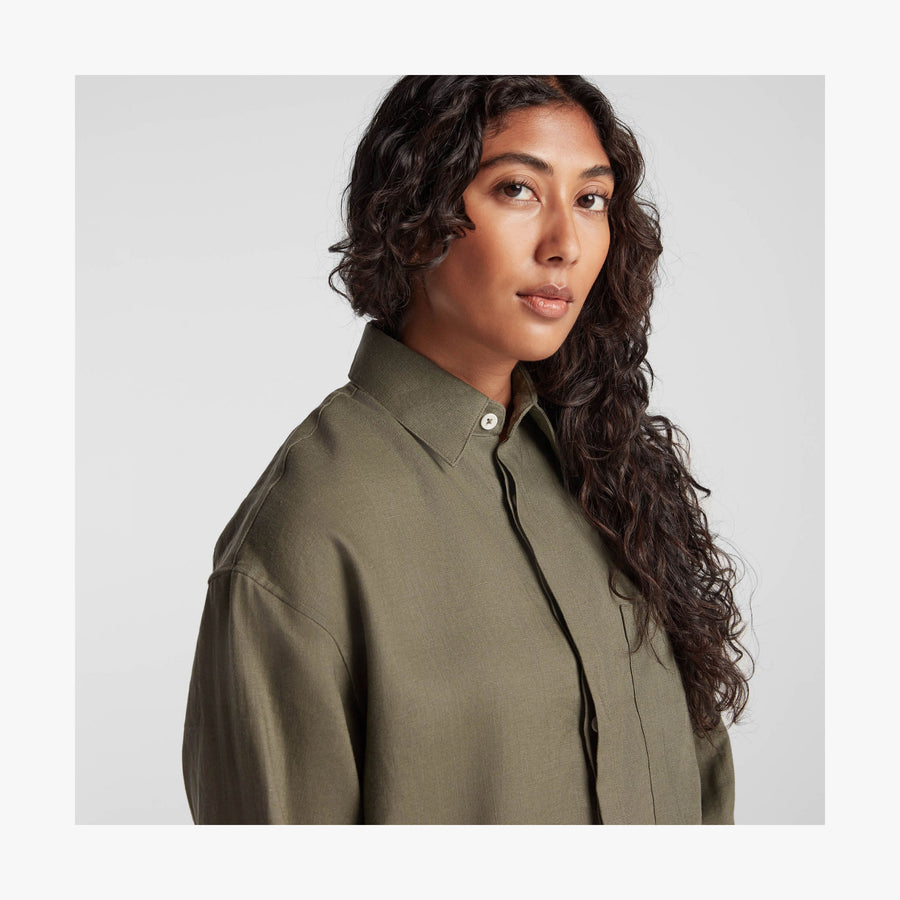 Dune Grass | Shoulder view of woman in Algarve Shirt in Dune Grass