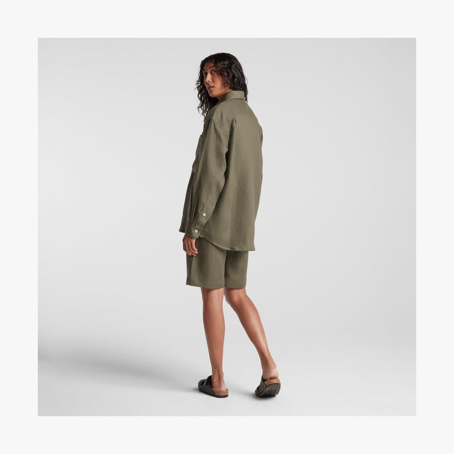 Dune Grass | Full body back view of woman in Algarve Shirt in Dune Grass