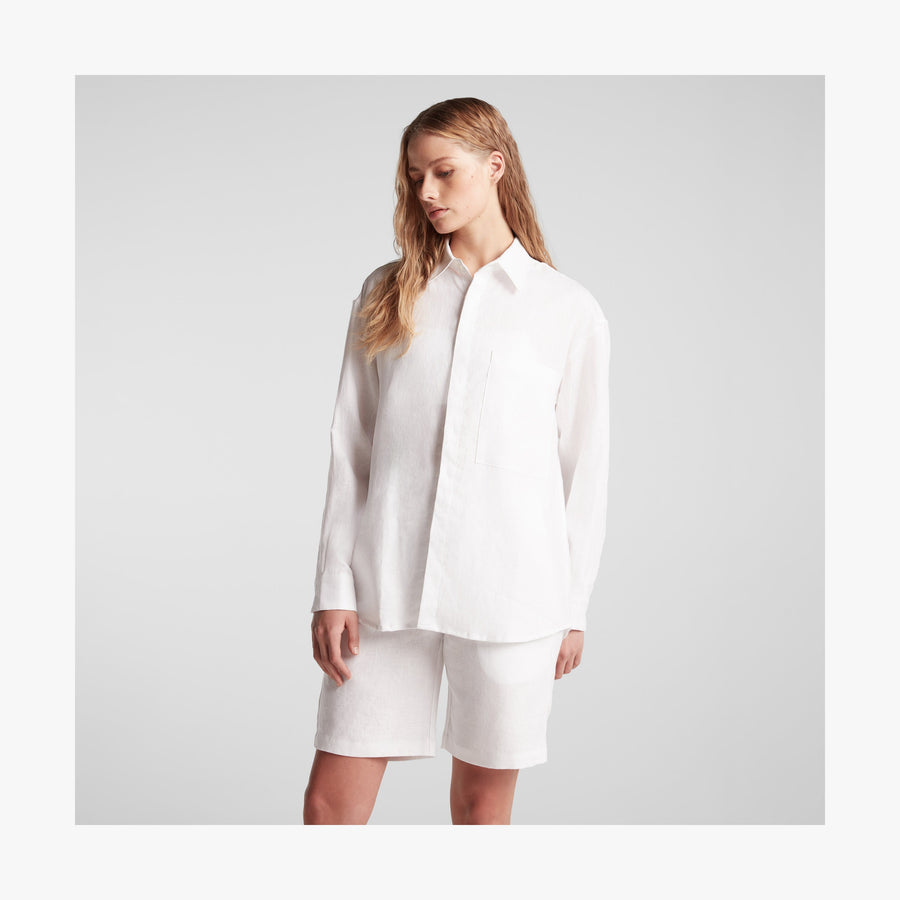 White | Front view of woman in Algarve Shirt in White