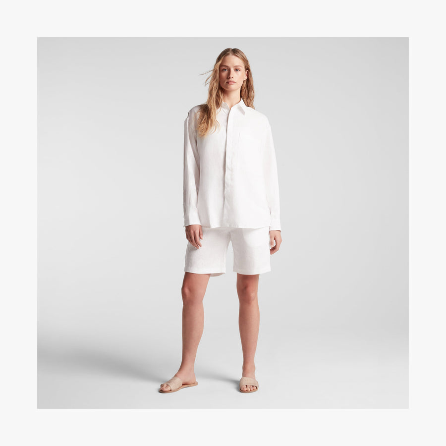 White | Full body front view of woman in Algarve Shirt in White