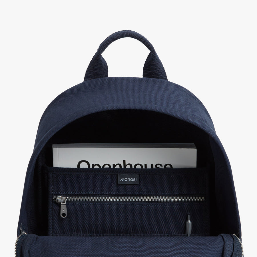 Abyss Blue | Interior view of Gesso Backpack in Abyss Blue