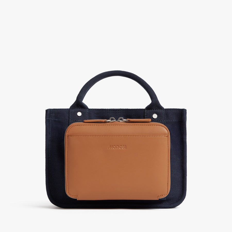 Abyss Blue | Back view of Gesso Small Tote in Abyss Blue with folio kit