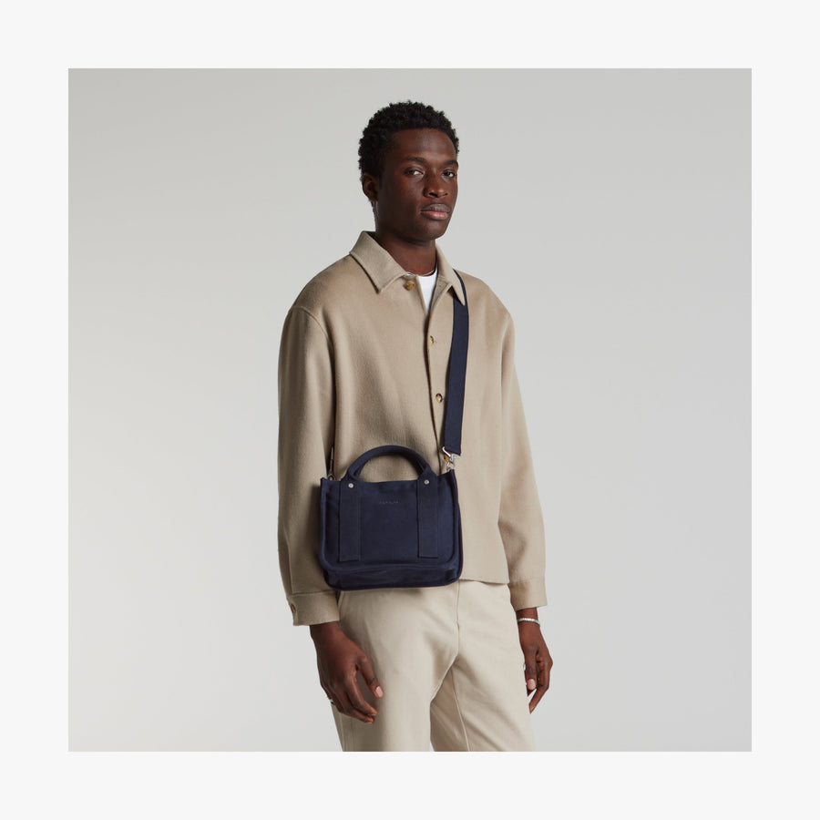 Abyss Blue | Front view of Gesso Small Tote in Abyss Blue with shoulder strap