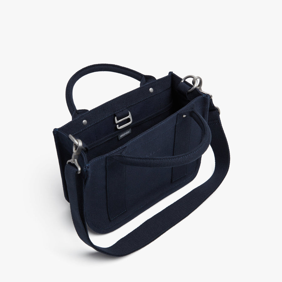 Abyss Blue | Front view of Gesso Small Tote in Abyss Blue with shoulder strap