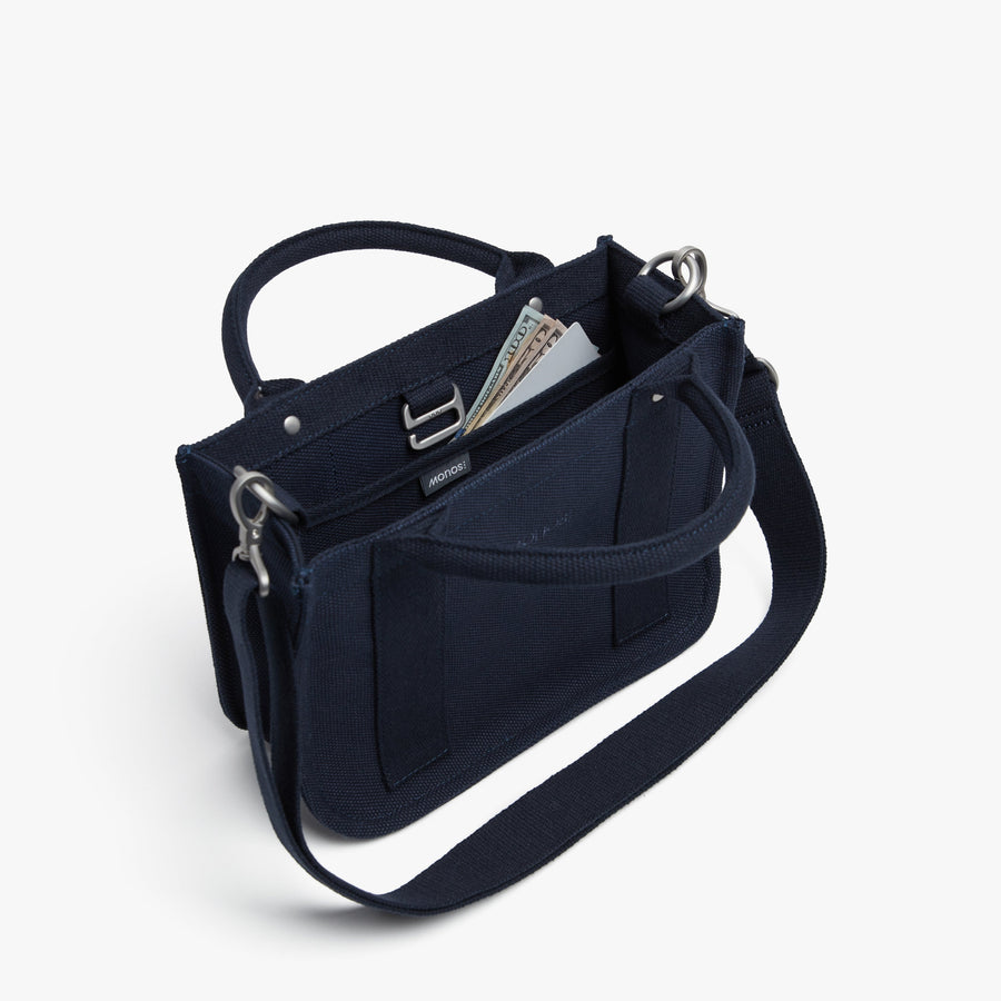 Abyss Blue | Interior pocket view of Gesso Small Tote in Abyss Blue