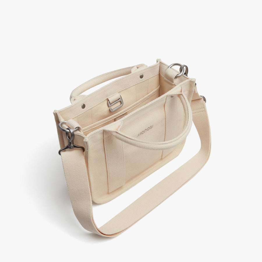 Ecru | Shoulder strap view of Gesso Small Tote in Ecru