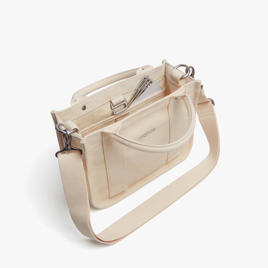 Ecru | Interior pocket view of Gesso Small Tote in Ecru