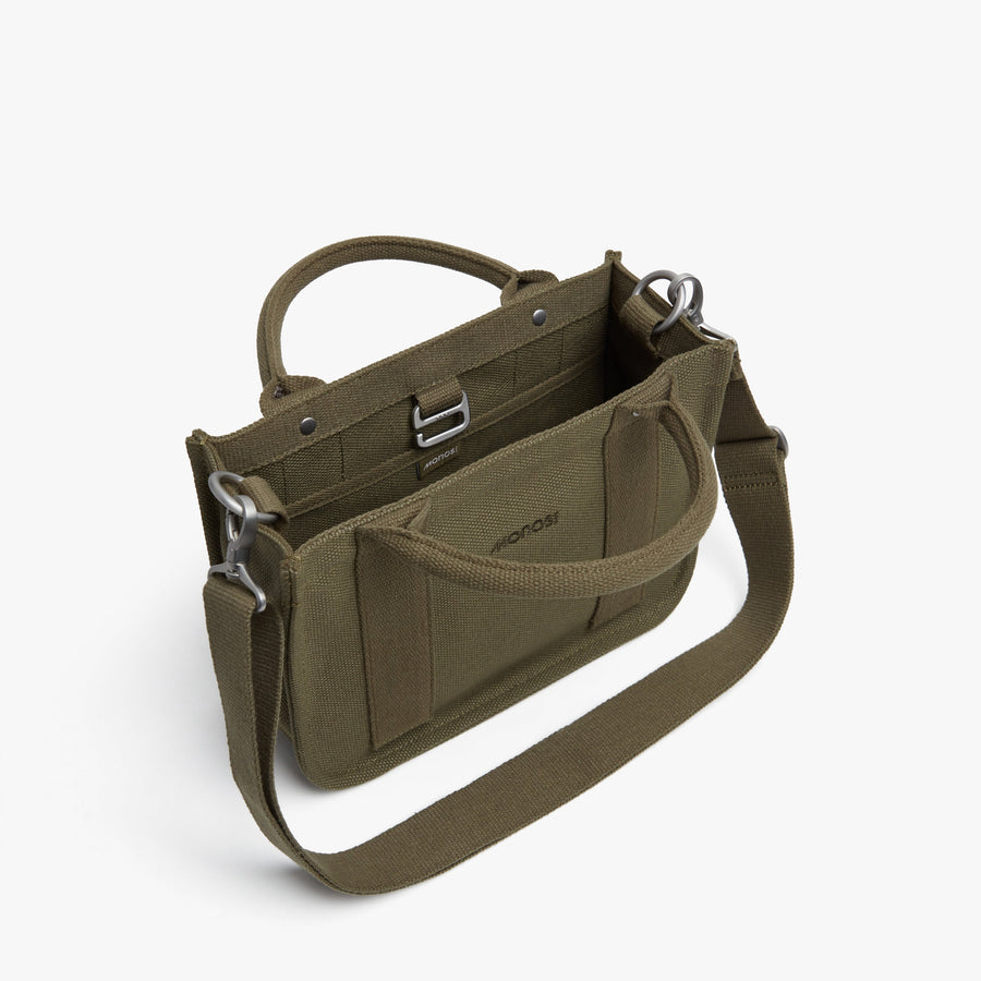 Moss | Interior view of Gesso Small Tote in Moss with shoulder strap