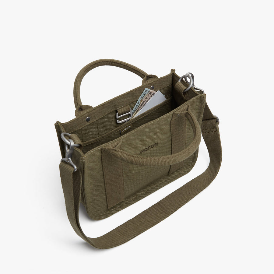 Moss | Interior pocket view of Gesso Small Tote in Moss