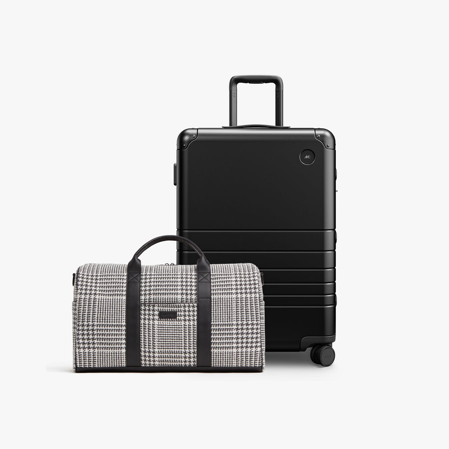 Monos Aluminum Luggage and Houndstooth Check Bag Set