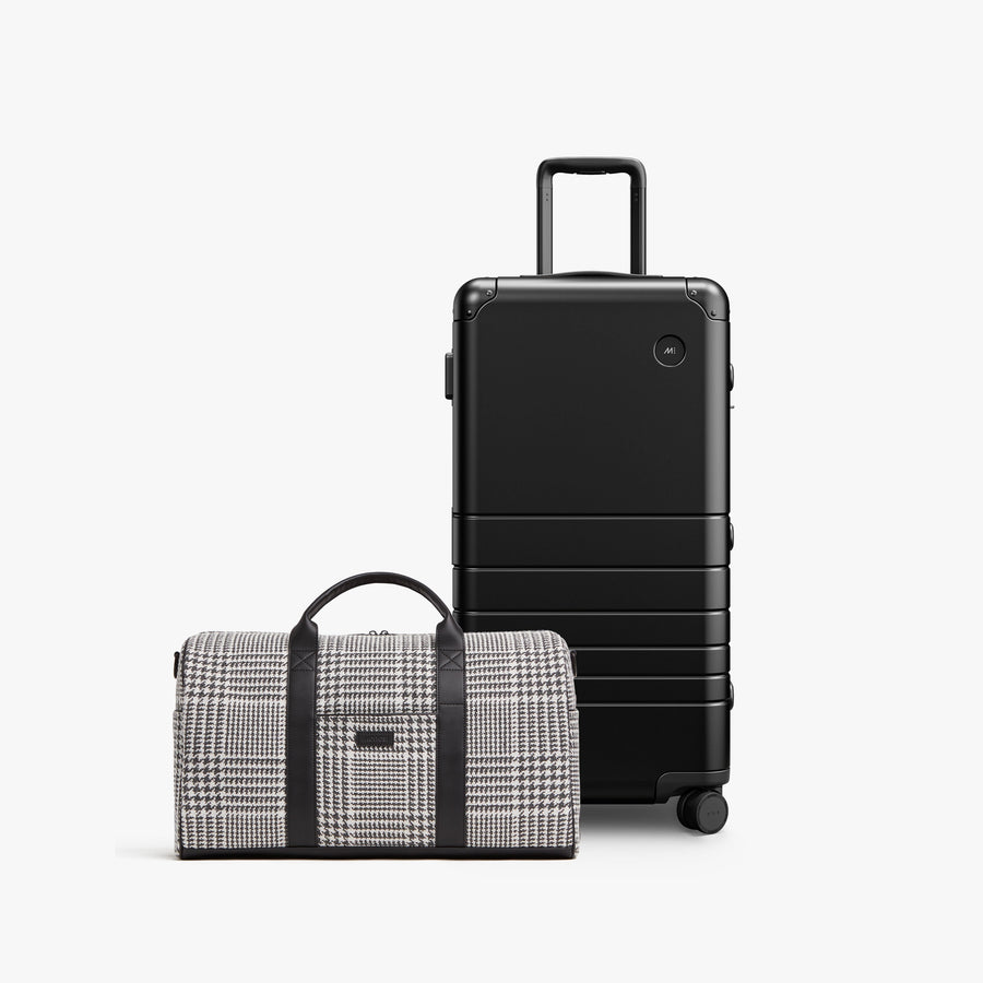 Monos Aluminum Luggage and Houndstooth Check Bag Set
