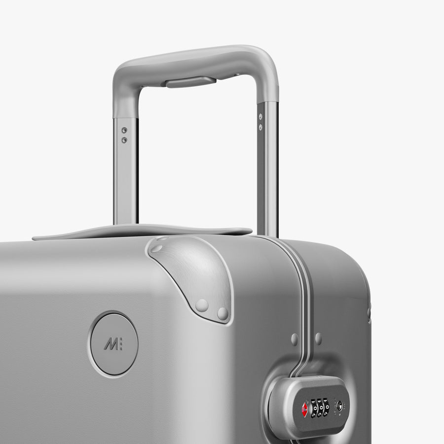 Silver | Luggage handle view of Hybrid Carry-On in Silver
