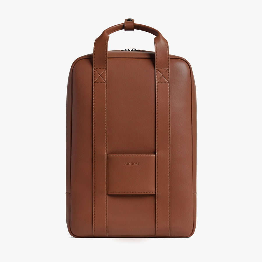 Mahogany (Vegan Leather) | Back view of Metro Backpack Mahogany