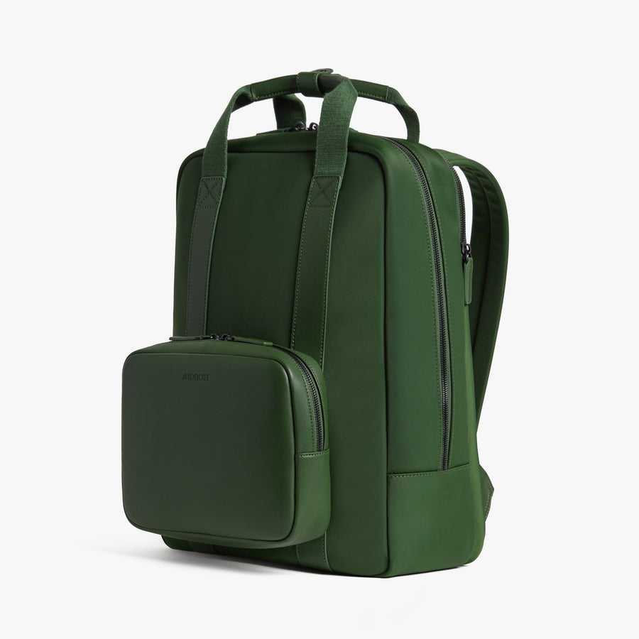 Juniper Green | Angled view of Metro Backpack in Juniper Green
