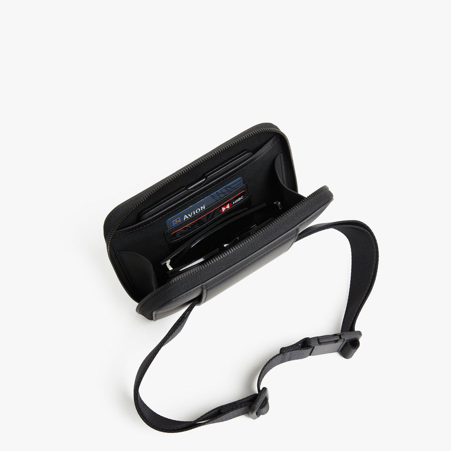 Carbon Black (Vegan Leather) | Back full inside view of Metro Belt Bag in Carbon Black