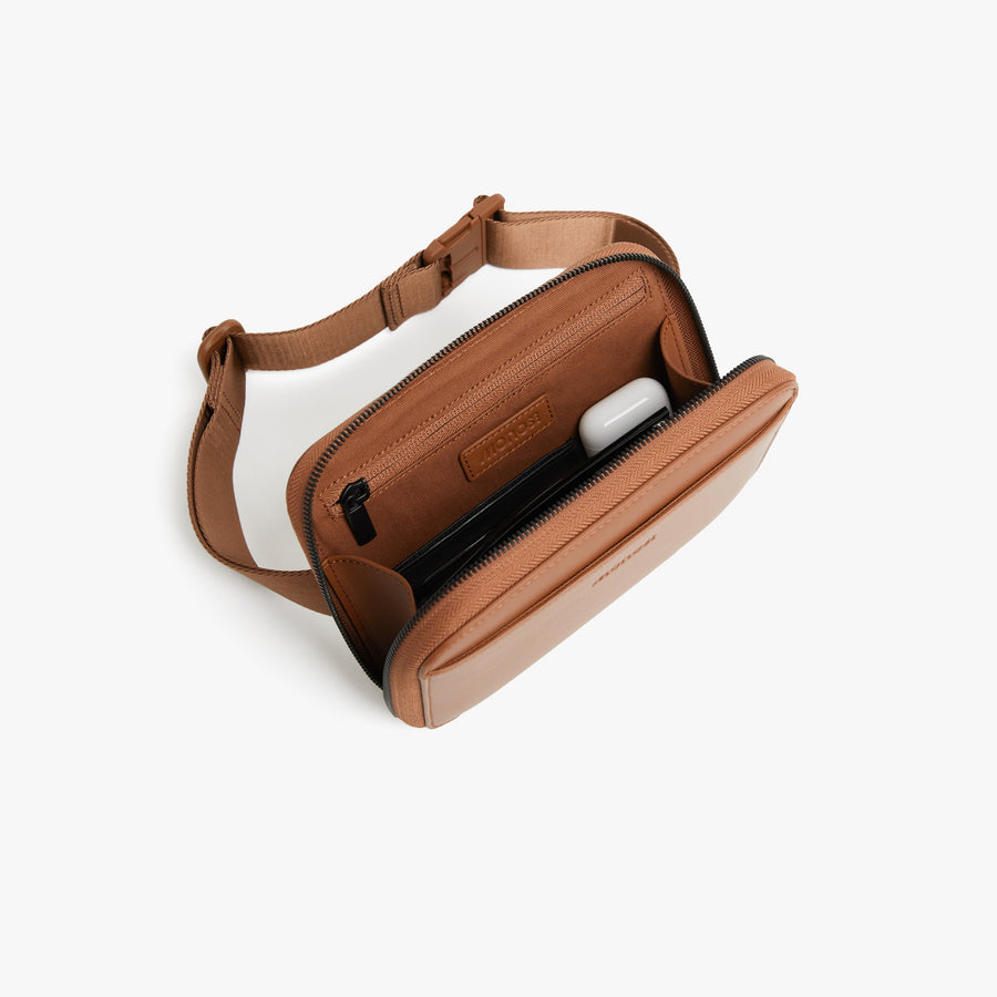 Mahogany (Vegan Leather) | Front full inside view of Metro Belt Bag in Mahogany