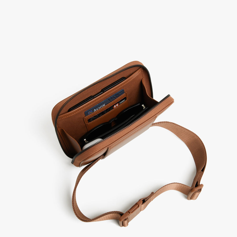 Mahogany (Vegan Leather) | Back full inside view of Metro Belt Bag in Mahogany