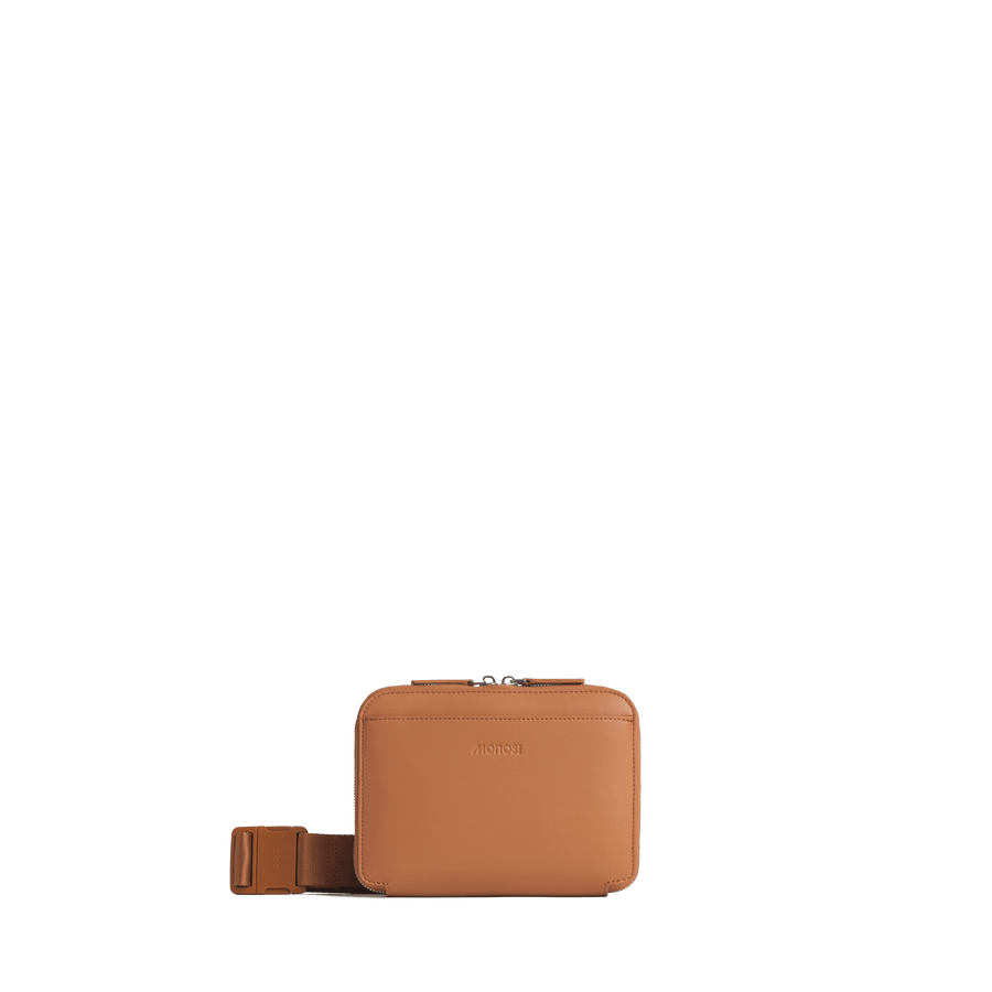 Saddle Tan (Vegan Leather) Scaled | Front view of Metro Belt Bag in Saddle Tan
