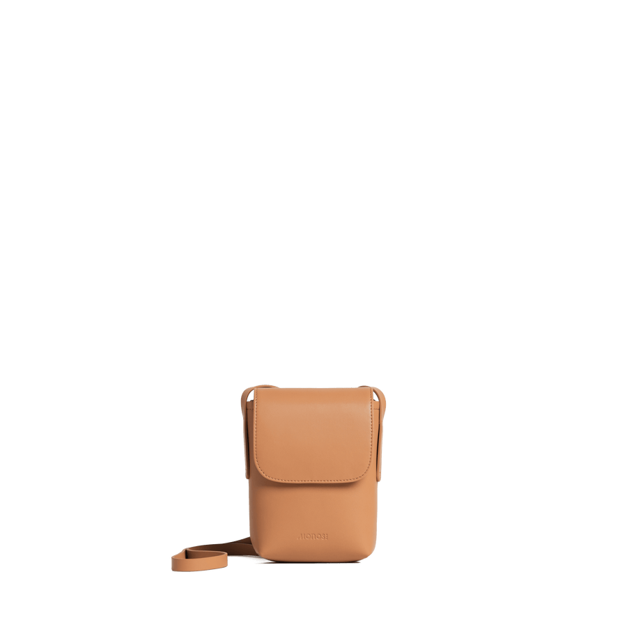 Saddle Tan (Vegan Leather) Scaled | Front view of Metro Mini Crossbody Saddle Tan