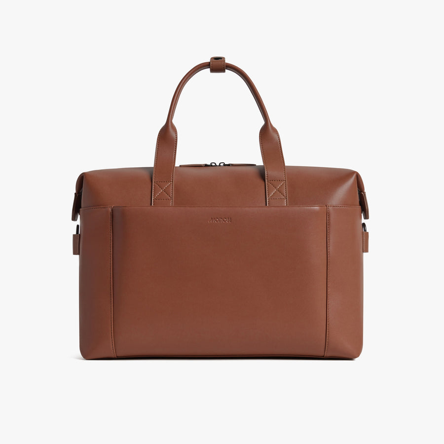 Mahogany (Vegan Leather) | Front view of Metro Duffel in Mahogany