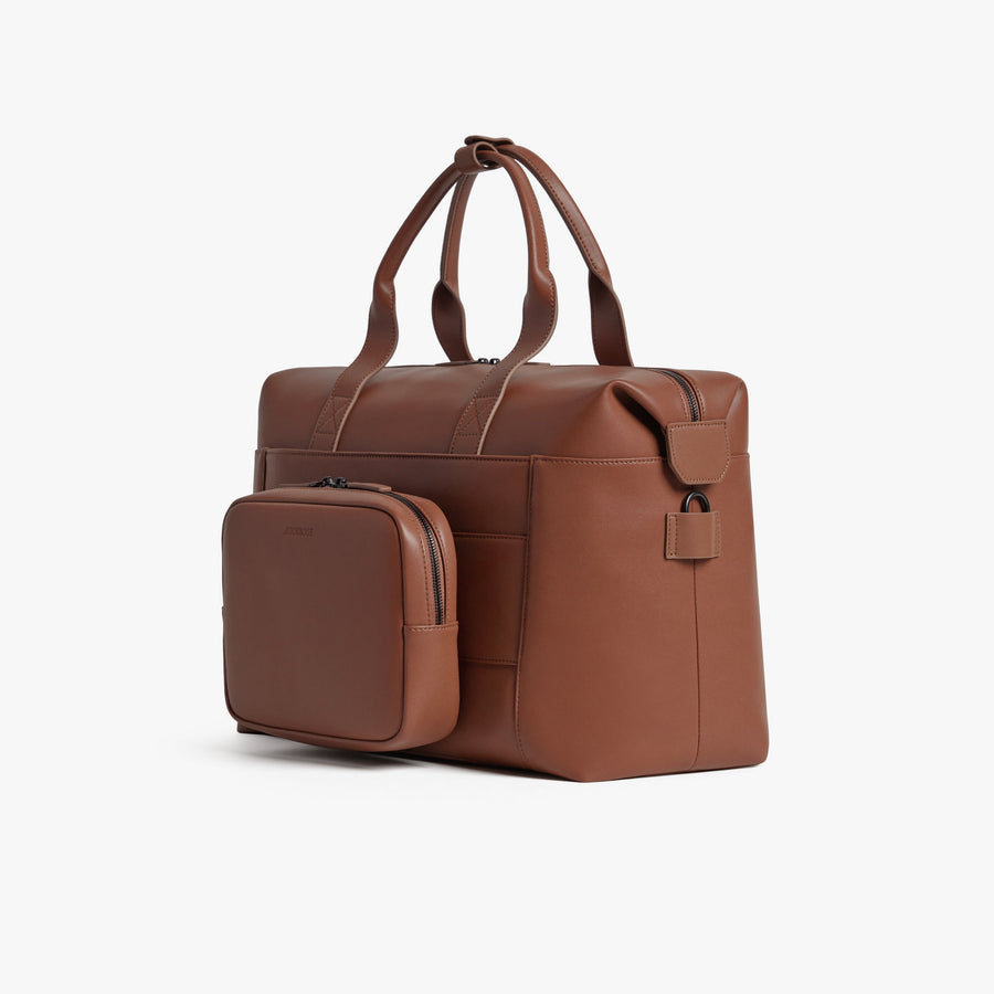 Mahogany (Vegan Leather) | Angled view of Metro Duffel in Mahogany