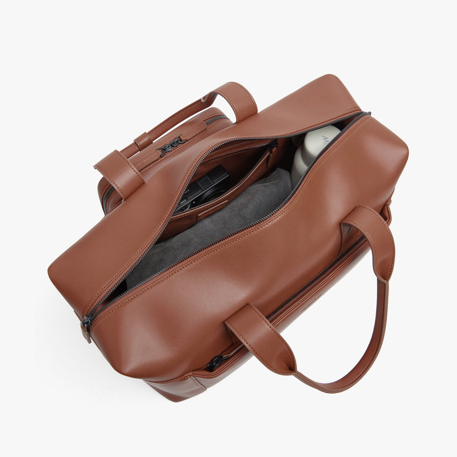 Mahogany (Vegan Leather) | Front Interior view of Metro Duffel in Mahogany