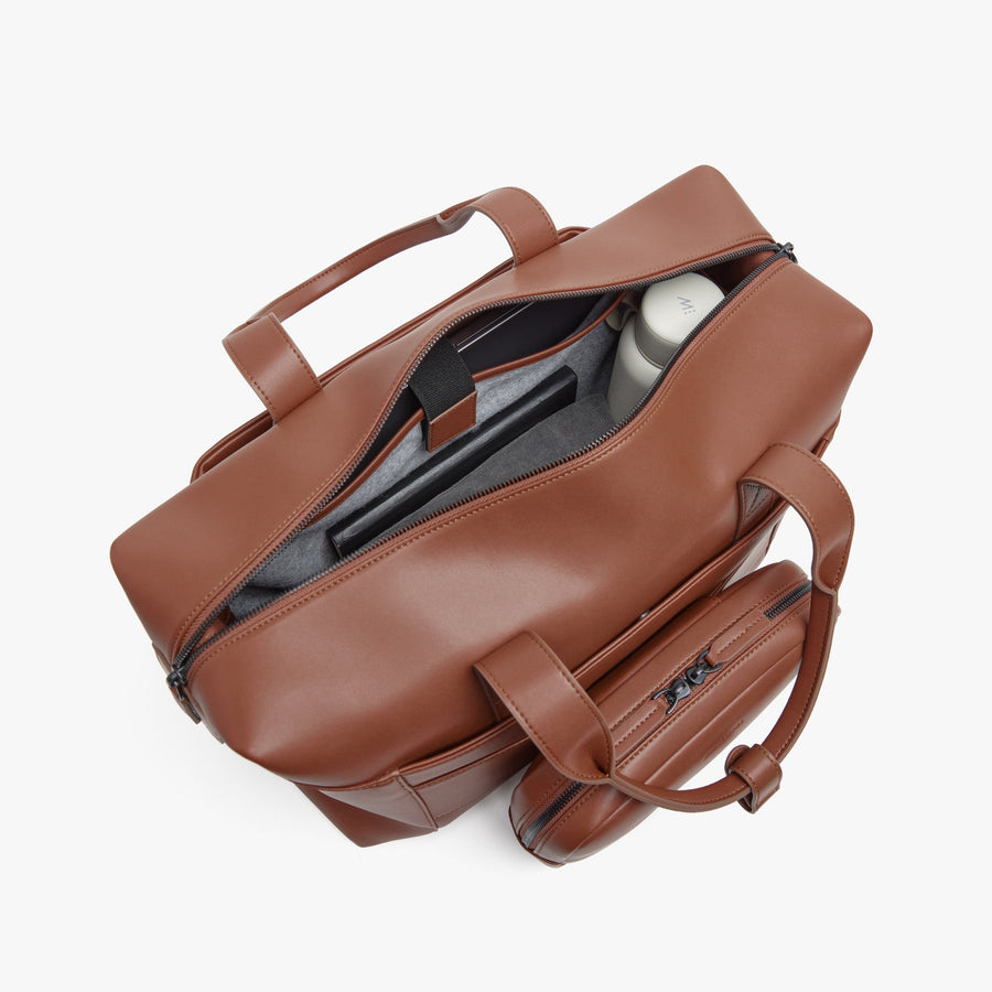 Mahogany (Vegan Leather) | Back Interior view of Metro Duffel in Mahogany