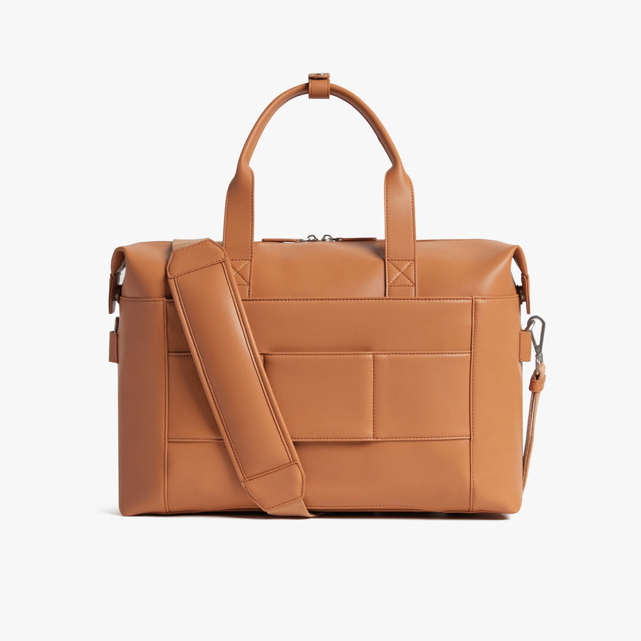 Saddle Tan (Vegan Leather) | Back view of Metro Duffel with kit detached in Saddle Tan