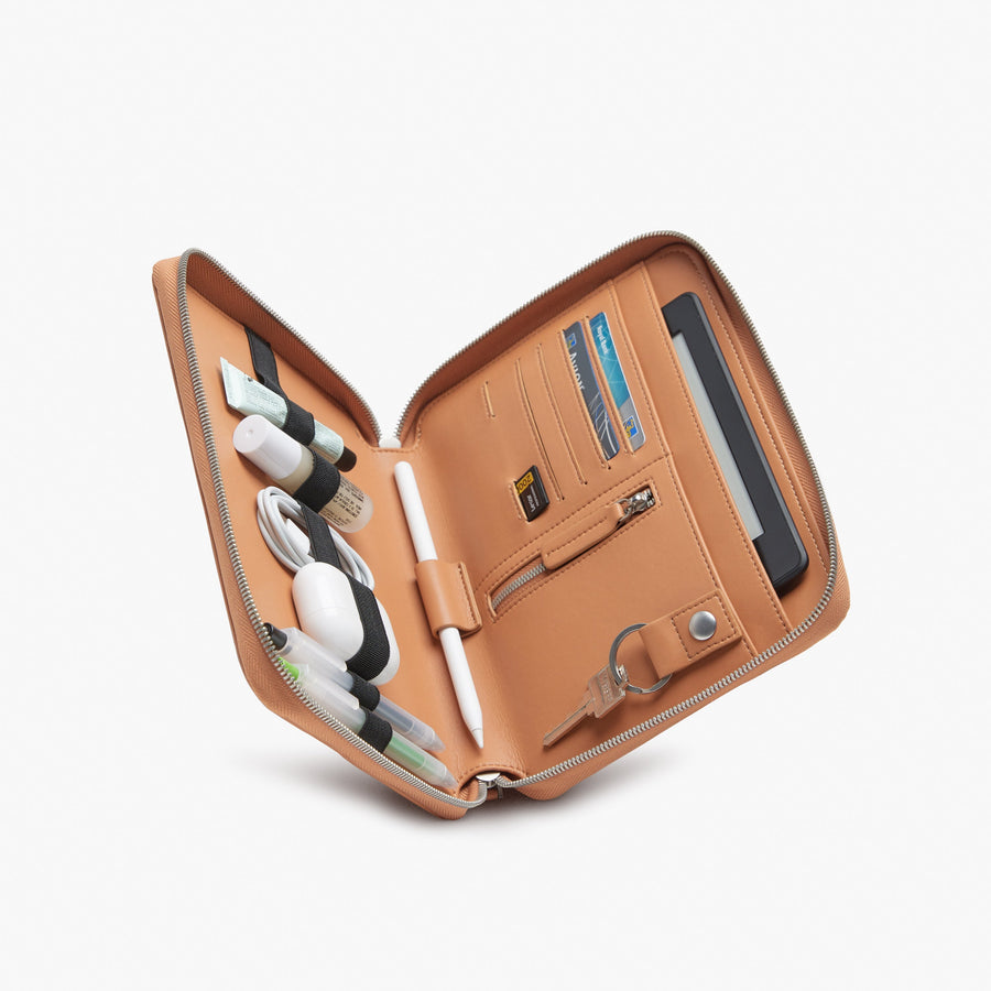 Saddle Tan (Vegan Leather) | Inside Angle view of Metro Folio Kit in Saddle Tan