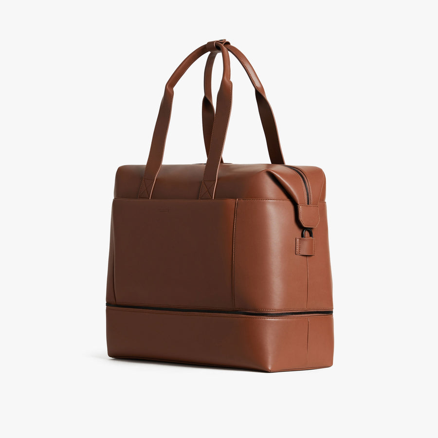 Mahogany (Vegan Leather) | Angled view of Metro Weekender in Mahogany