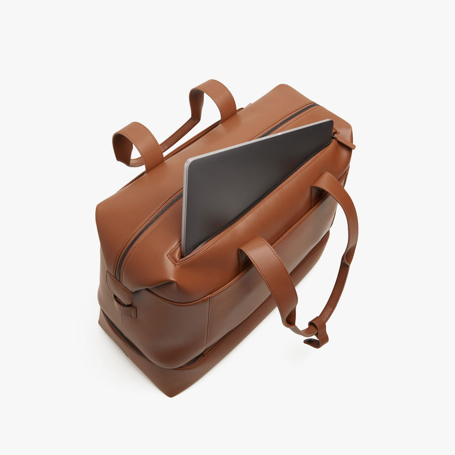 Mahogany (Vegan Leather) | Laptop sleeve view of Metro Weekender in Mahogany