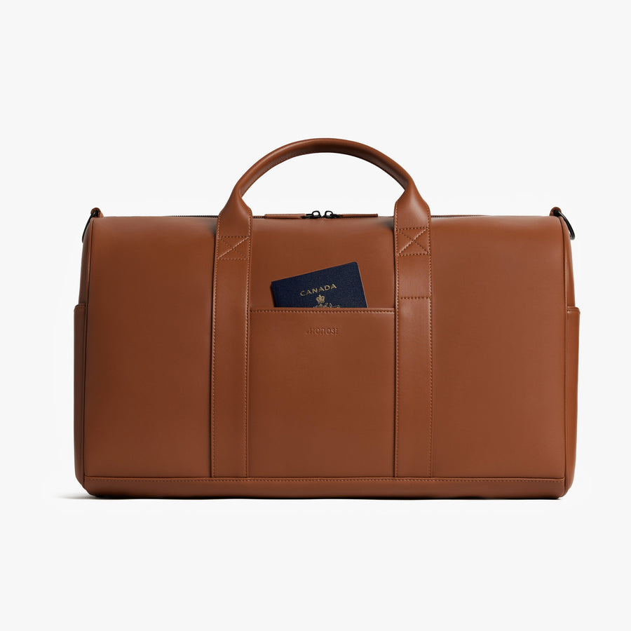Mahogany (Vegan Leather) | Front view of Metro Carry-All Duffel Mahogany