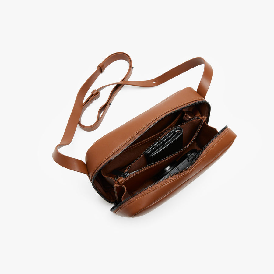Mahogany (Vegan Leather) | Angled view of Metro Crossbody in Mahogany