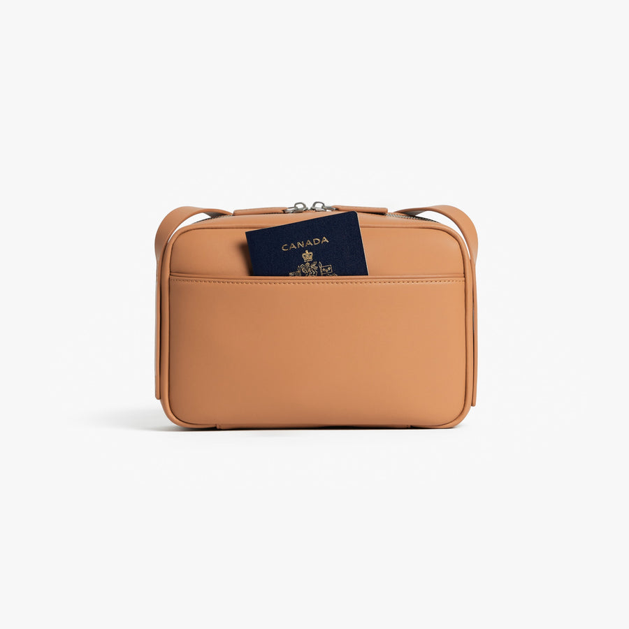 Saddle Tan (Vegan Leather) | Back view of Metro Crossbody Saddle Tan