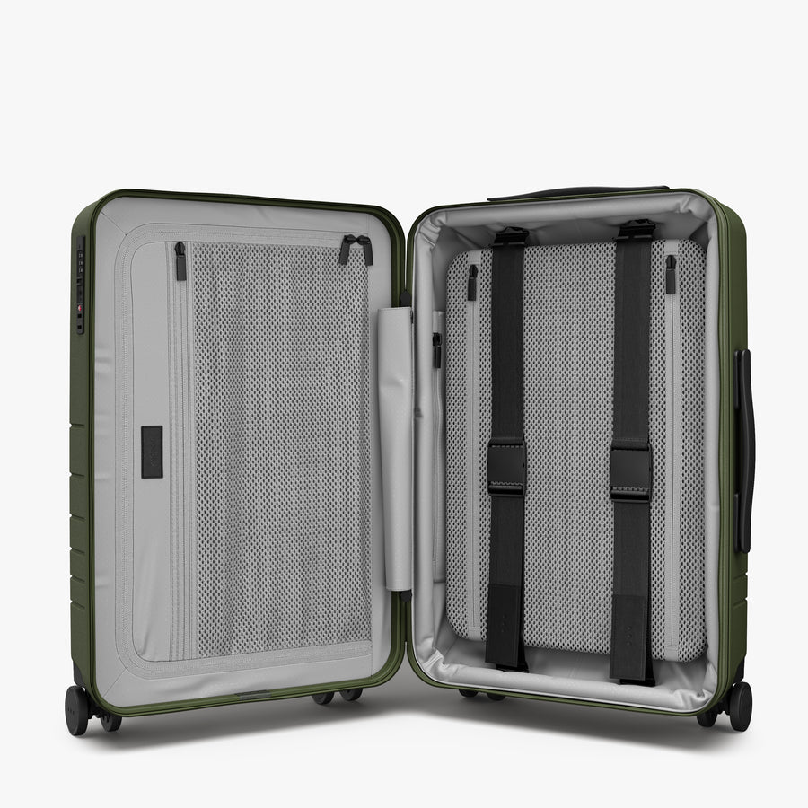 Olive Green | Inside view of Expandable Carry-On Pro in Olive Green