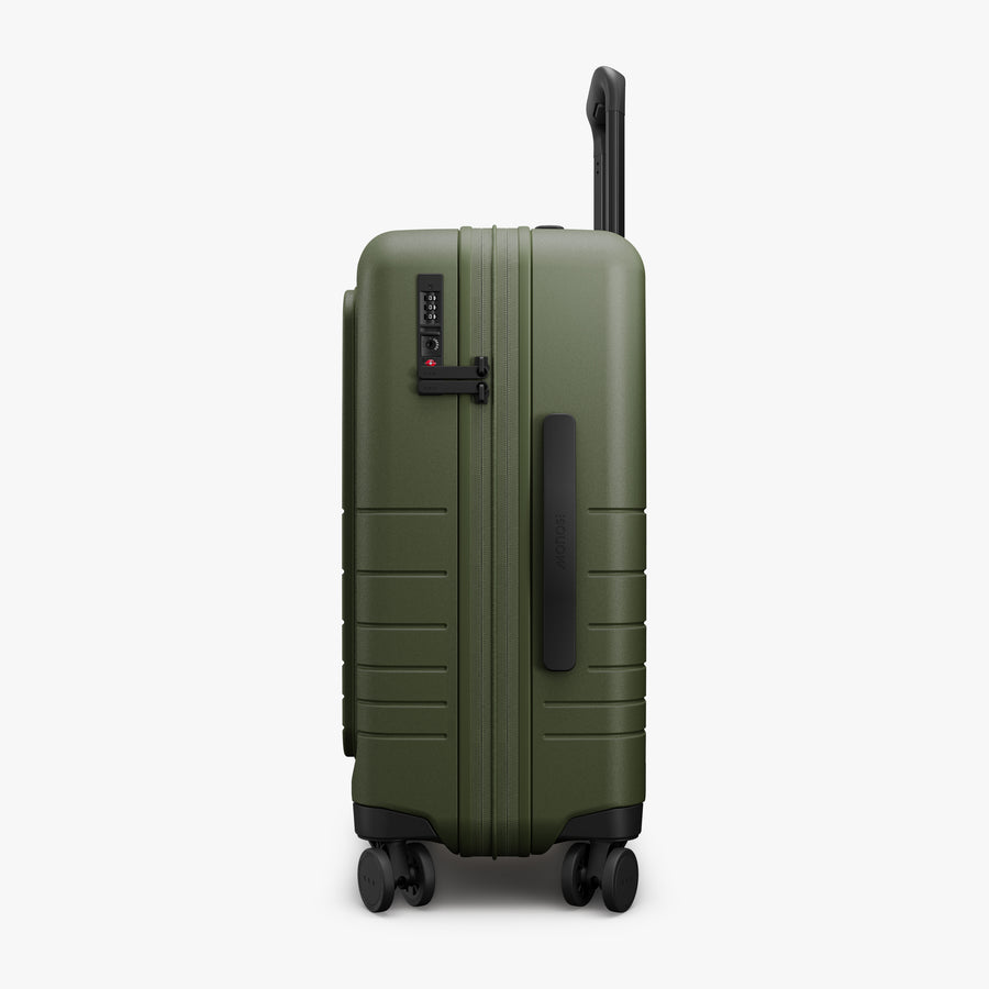 Olive Green | Side view of Expandable Carry-On Pro in Olive Green