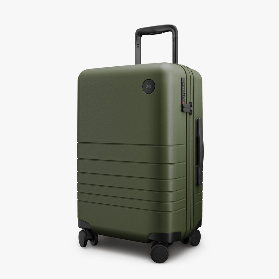 Olive Green | Angled view of Expandable Carry-On in Olive Green