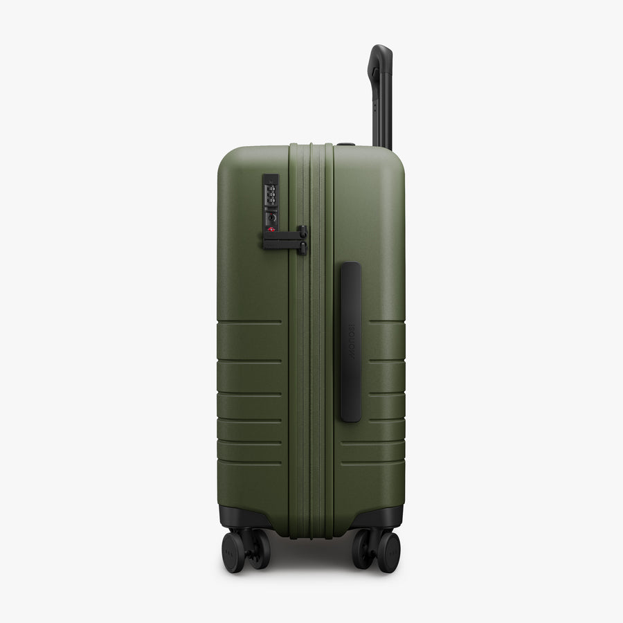 Olive Green | Side view of Expandable Carry-On in Olive Green