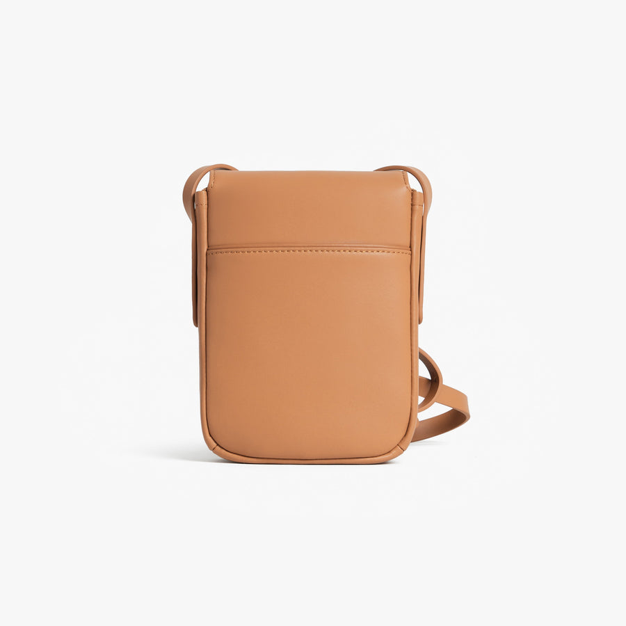 Saddle Tan (Vegan Leather) | Back view of Metro Mini Crossbody Saddle Tan